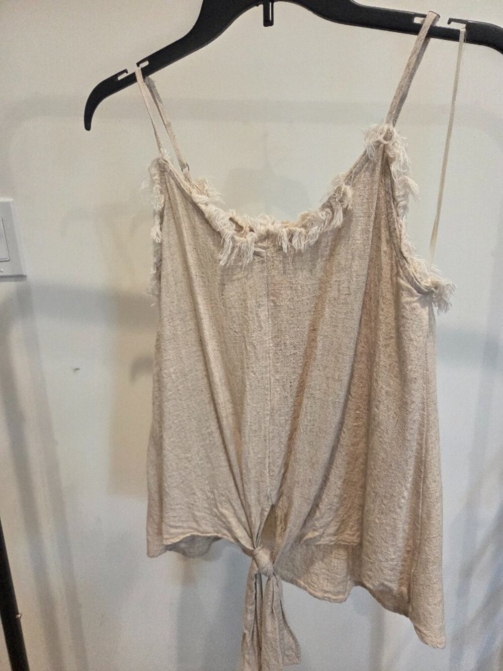 Linen Cream Tank Top Tied Front